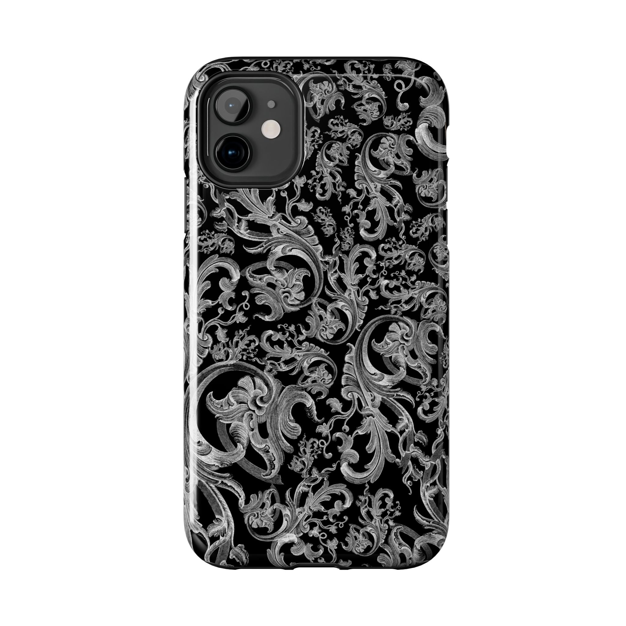 Black Baroque Scrollwork Tough Phone Case | Ornate Victorian Pattern